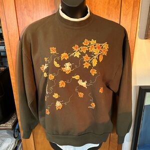 Darling leaves and mice, green L sweatshirt